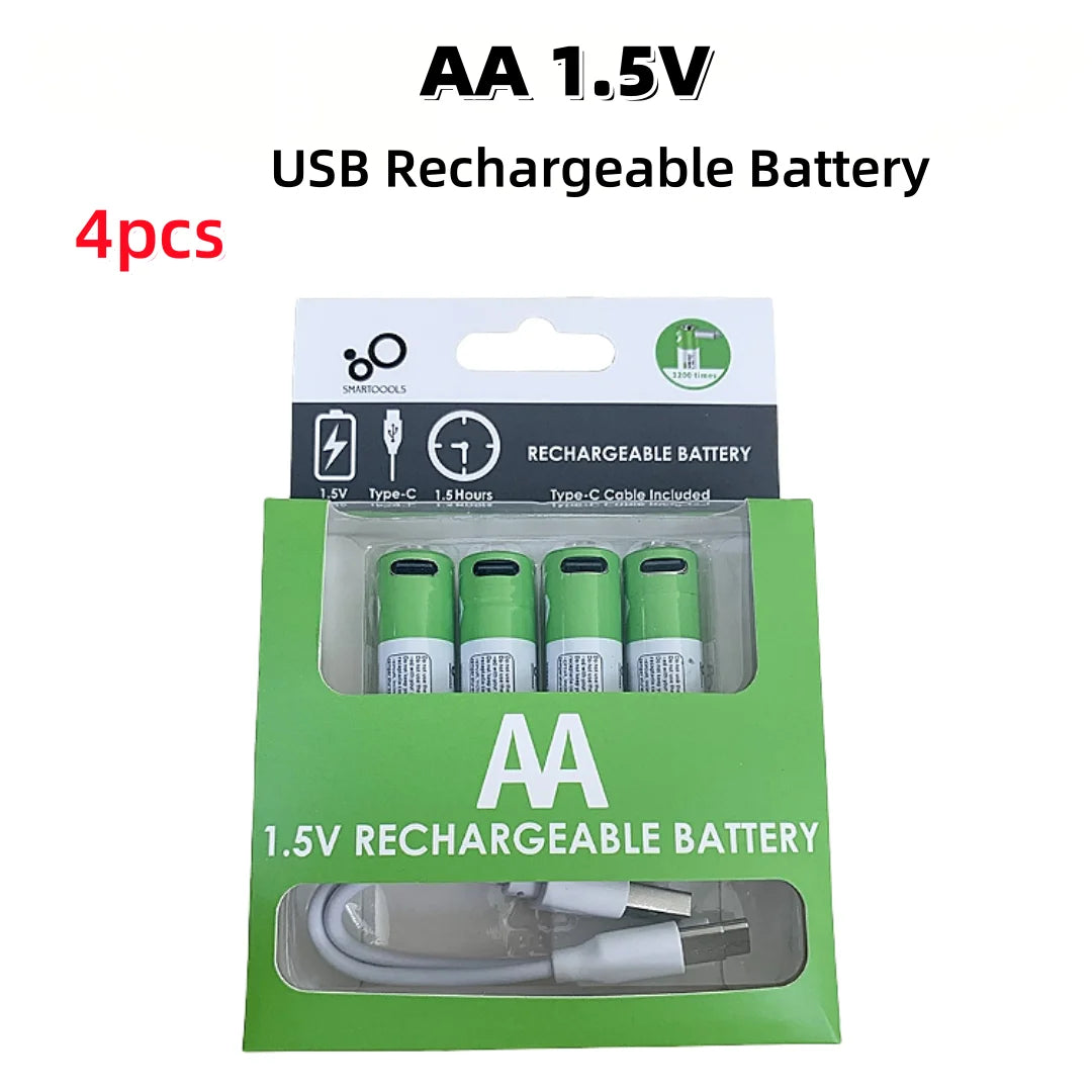Fast Charge USB AAA/AA/9V/C2/D1 Rechargeable Li-ion Batteries AAA Battery 550mWH / AA Battery 2600mWH /D size With Type C Cable