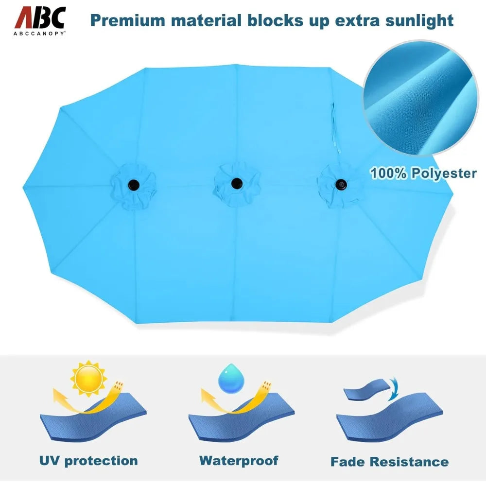 15FT Double-Sided Aluminum Table Patio Umbrella Garden Large Umbrella,Swimming Pool 12+Colors,Turquoise