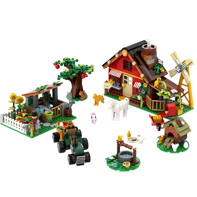 649PCS Creative Windmill Farm Building Blocks with Agricultural Car Animals Trees Plants Brick Accessories Puzzle Kids Toys Gift