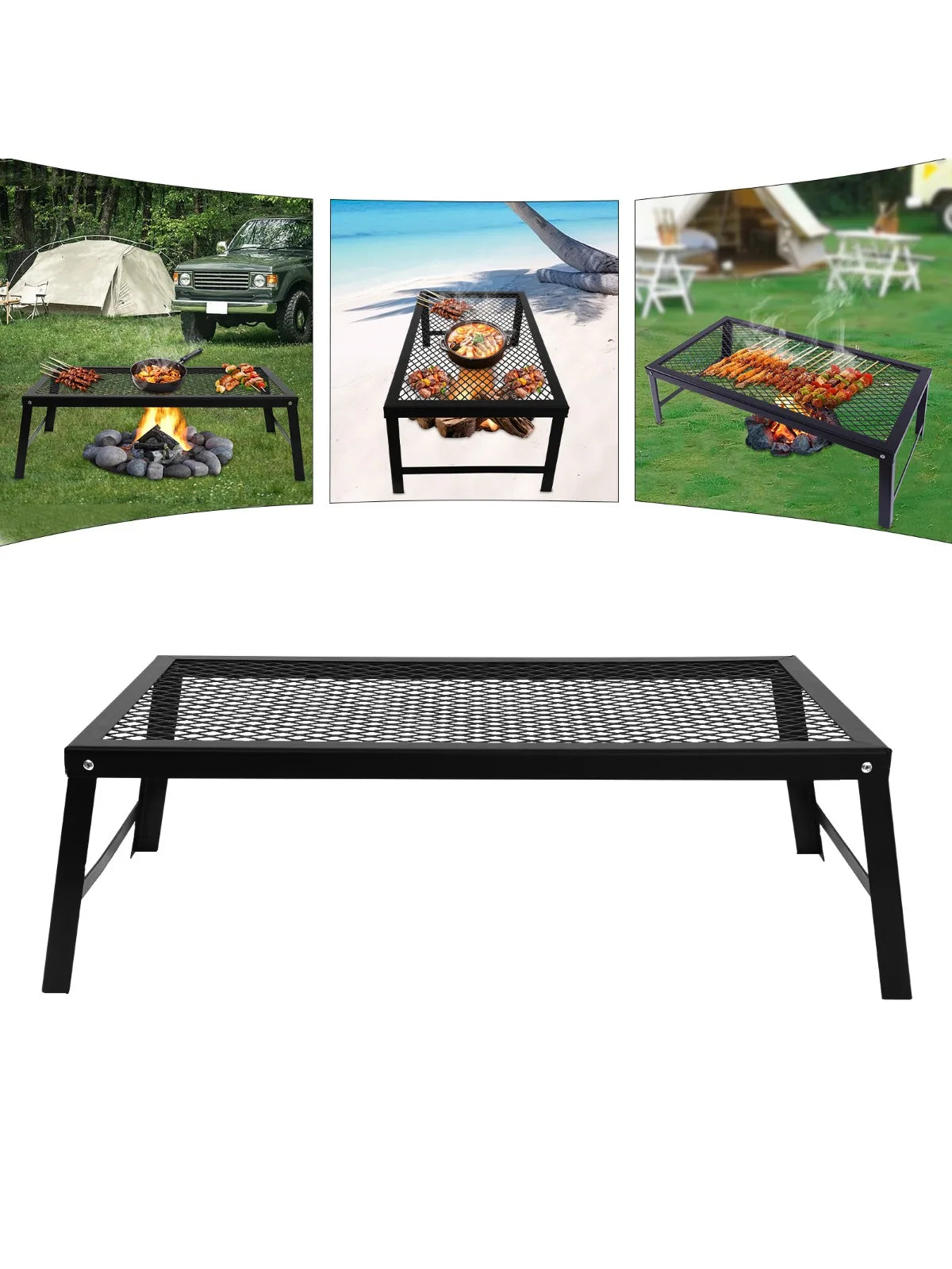 Folding Grill Rack Portable Barbecue Net Table BBQ Iron Campfire Grill Suitable for Outdoor Barbecues Picnics Camping