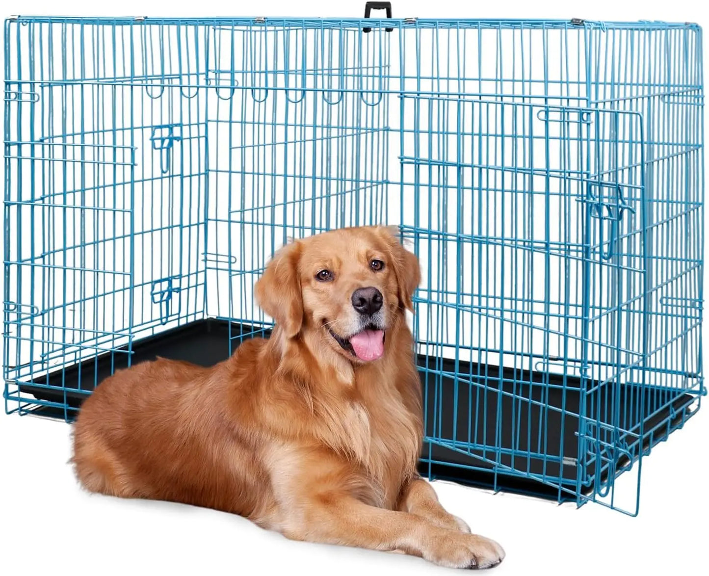 BestPet | Dog Crate | 48" | Blue | Foldable Metal Kennel with Double Doors, Secure Slide-Bolt Latches, Leakproof Tray |