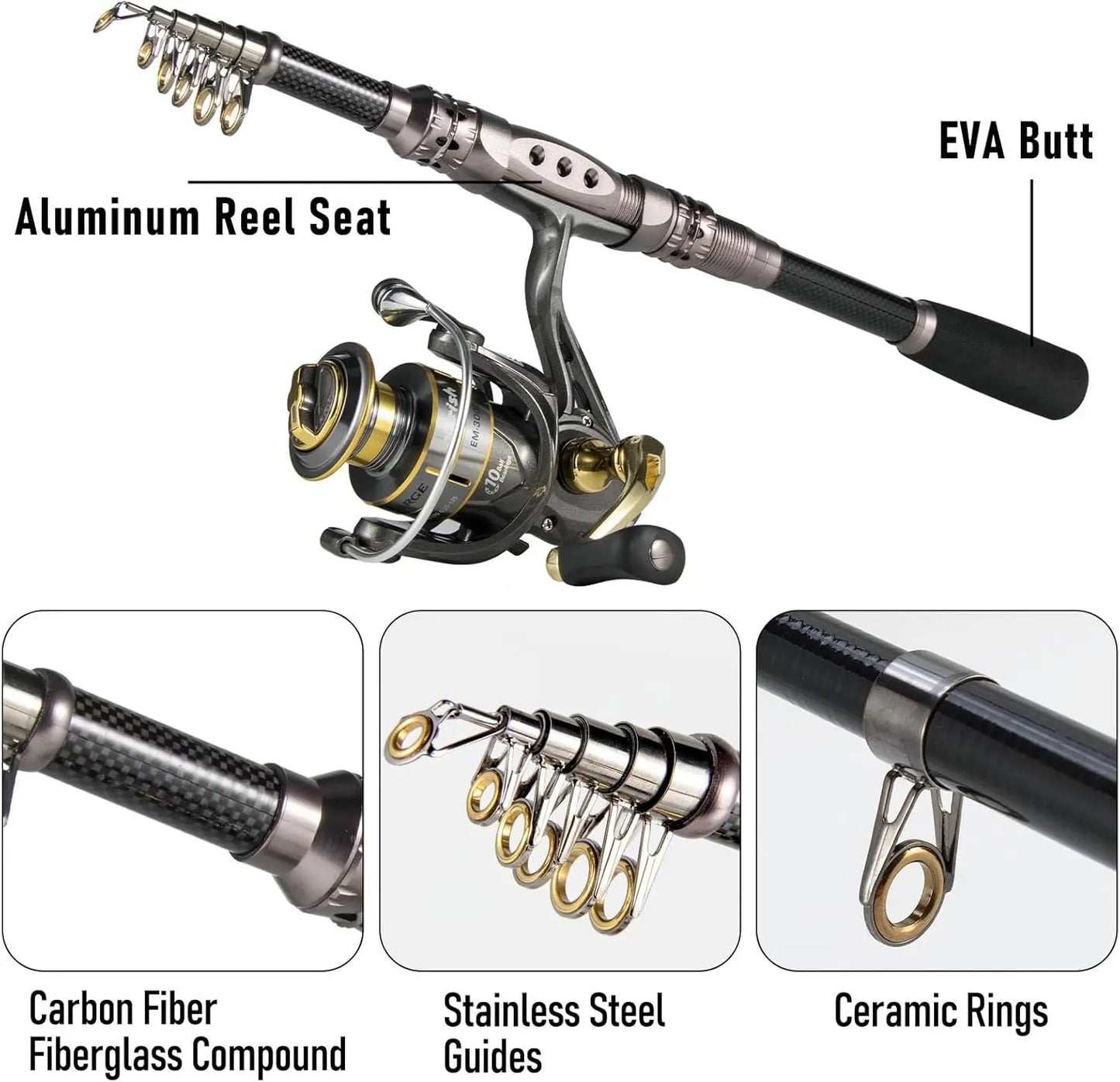 125-Piece Telescopic Fishing Rod and Reel Combo with Tackle Bag for Adults, Collapsible Travel Set for Freshwater Saltwater