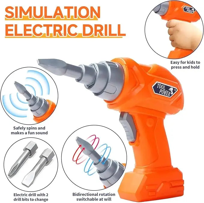41Pieces Set with Electric Drill Children Repair Tool Kit Box Screw Hammer Play House Puzzle Educational Toys for Boys Girls