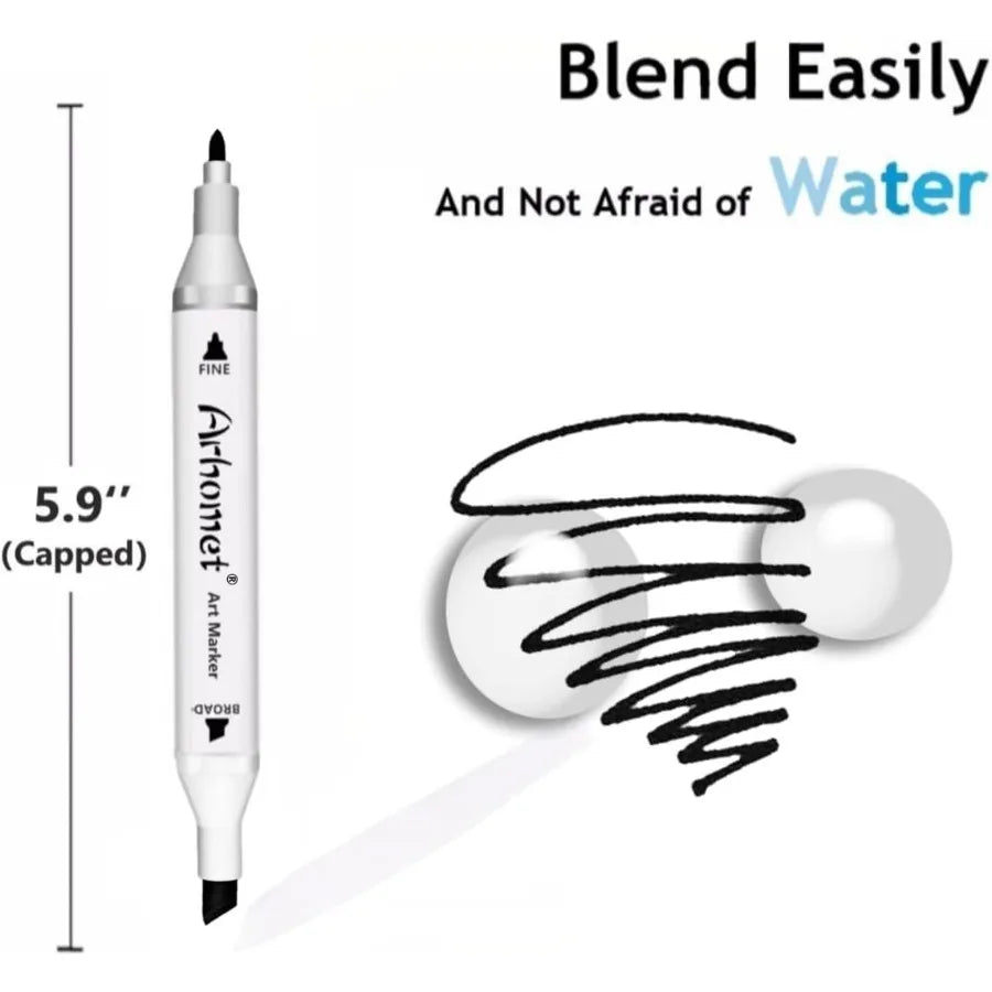 6pcs Black Alcohol Markers Set with Dual Tips for Art Drawing and Sketching Ideal for Beginners and Adults Perfect for ' Creati