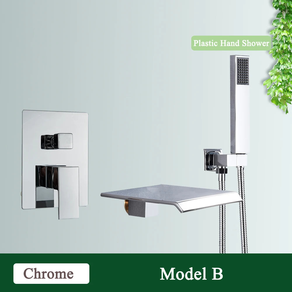Rozin Bathroom Faucets For Bathtub Wall Mounted Waterfall Shower Faucet System Embedded Box Hidden Mixer Tap With Bath Tub Spout