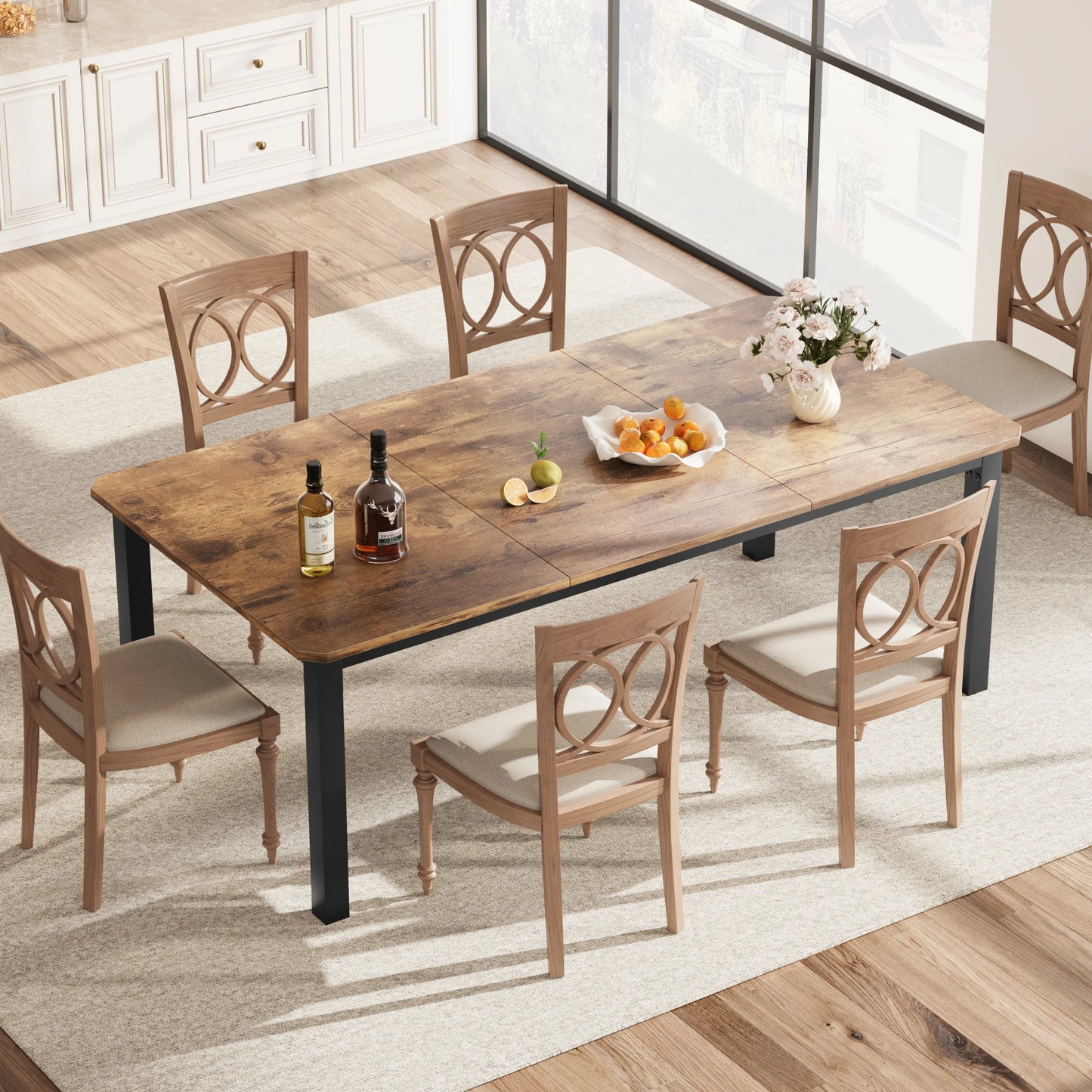 Dining Table for 6-8 People, 78 Inch Long Kitchen Dining Table， Rectangular Dining Table with Cut Corners for Living Room