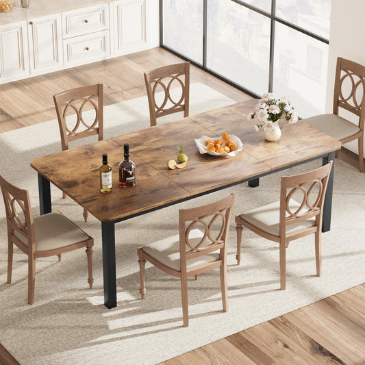 Dining Table for 6-8 People, 78 Inch Long Kitchen Dining Table， Rectangular Dining Table with Cut Corners for Living Room