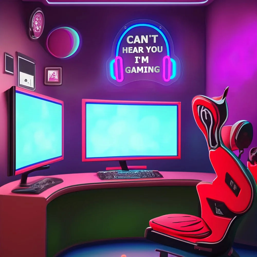 I'm playing a game and can't hear you LED gamer headsets Neon lights for game room wall decorations, gifts