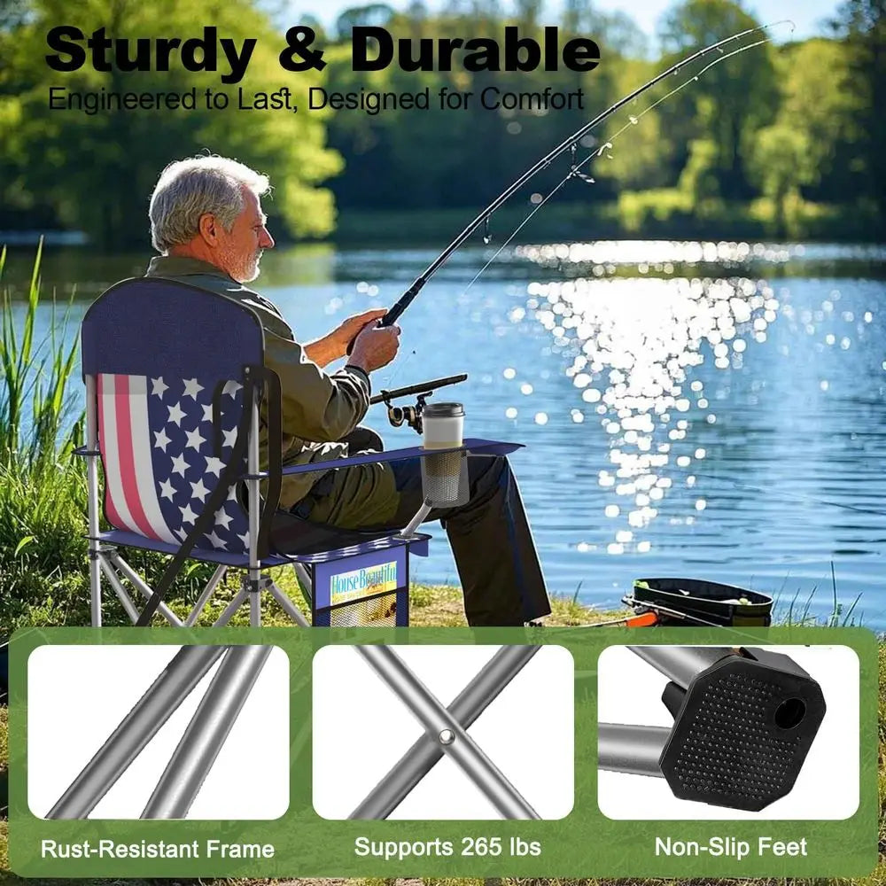 olding Camping Chairs Durable 600D rd, Portable Outdoor Chair with Cooler Pouch, Cup Holder & Storage ket or Camping, Beach, ish