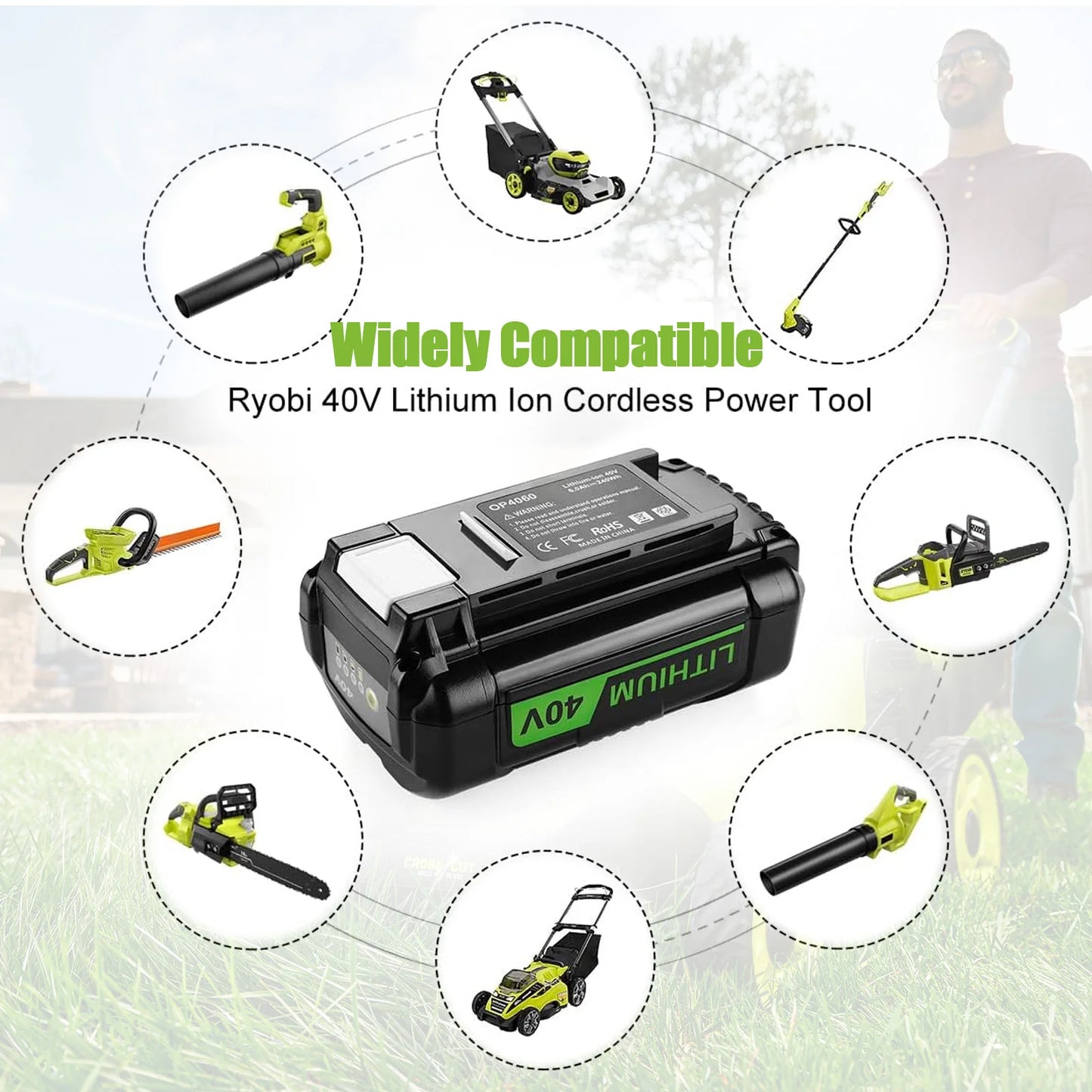 OP401 For Ryobi 40V Battery Charger with 6000mAh Rechargeable Battery Compatible For Ryobi Charger Kit OP4050A OP4040 OP4030