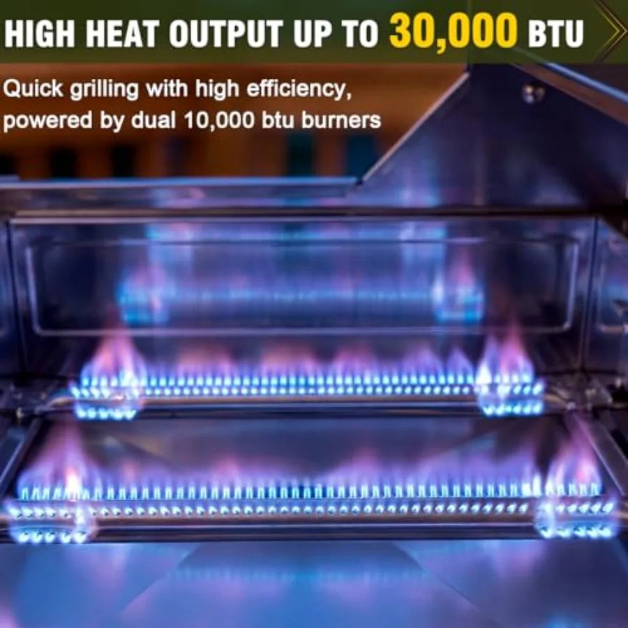 3-Burner Tabletop Gas Grill 30 000 BTU Portable Propane Grill with Heavy-Duty Thickened Stainless Steel Grates and Stainless St