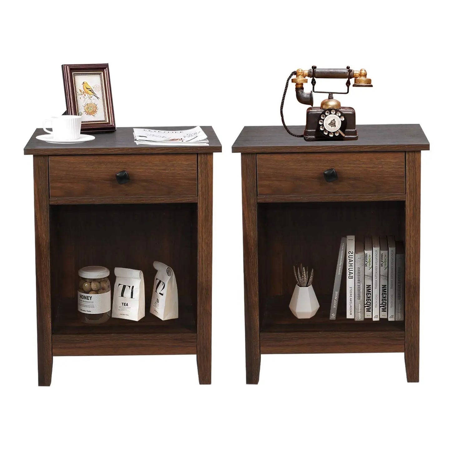Bedroom Nightstands - Set of 2 Wooden Night Stands with Drawer for Home Bedside End Table Large Storage Furniture,, Customized
