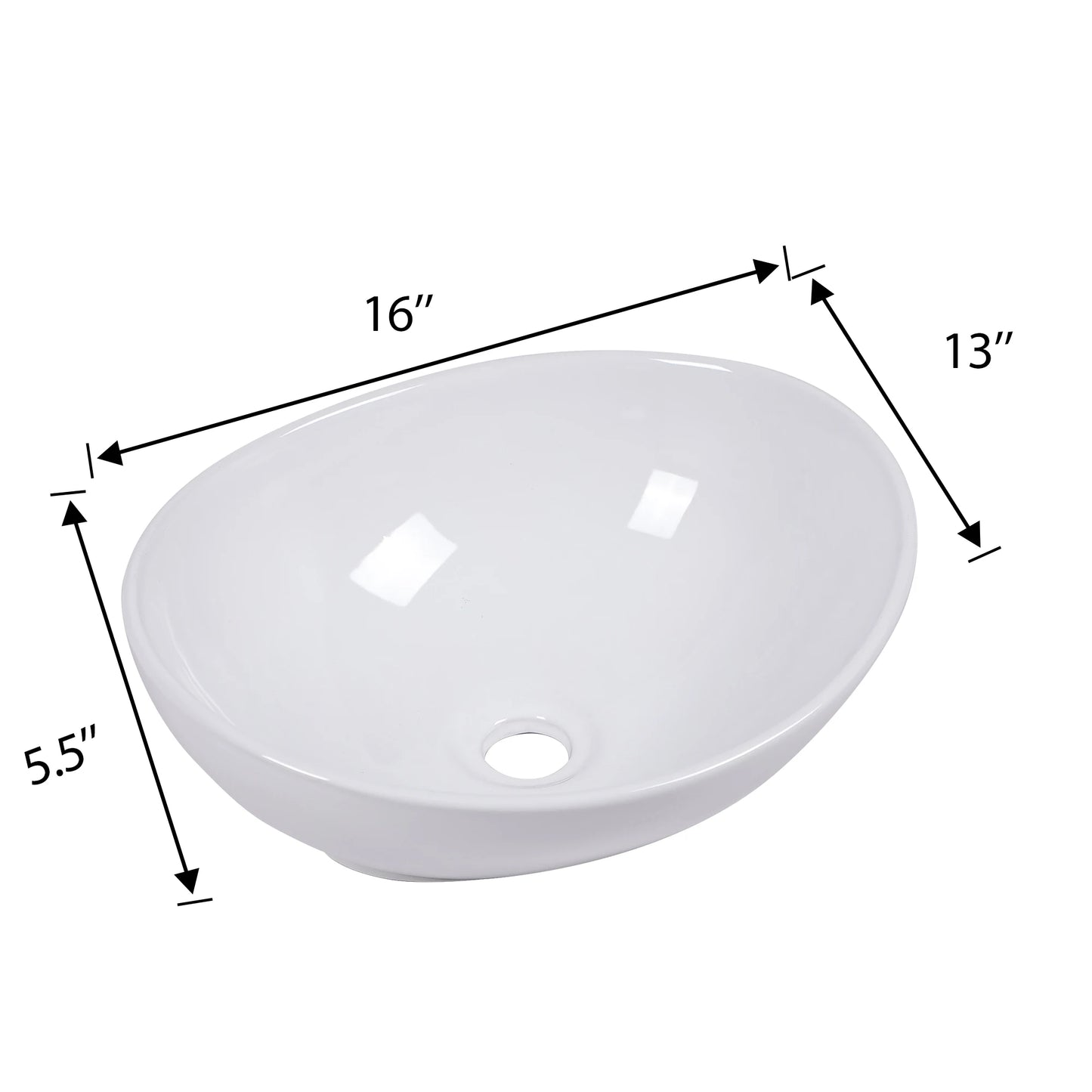 16x13 Inch White Ceramic Modern Oval Bathroom Sink For Home Bathrooms, Restaurants, Office Buildings, Schools, Indoor or Outdoor