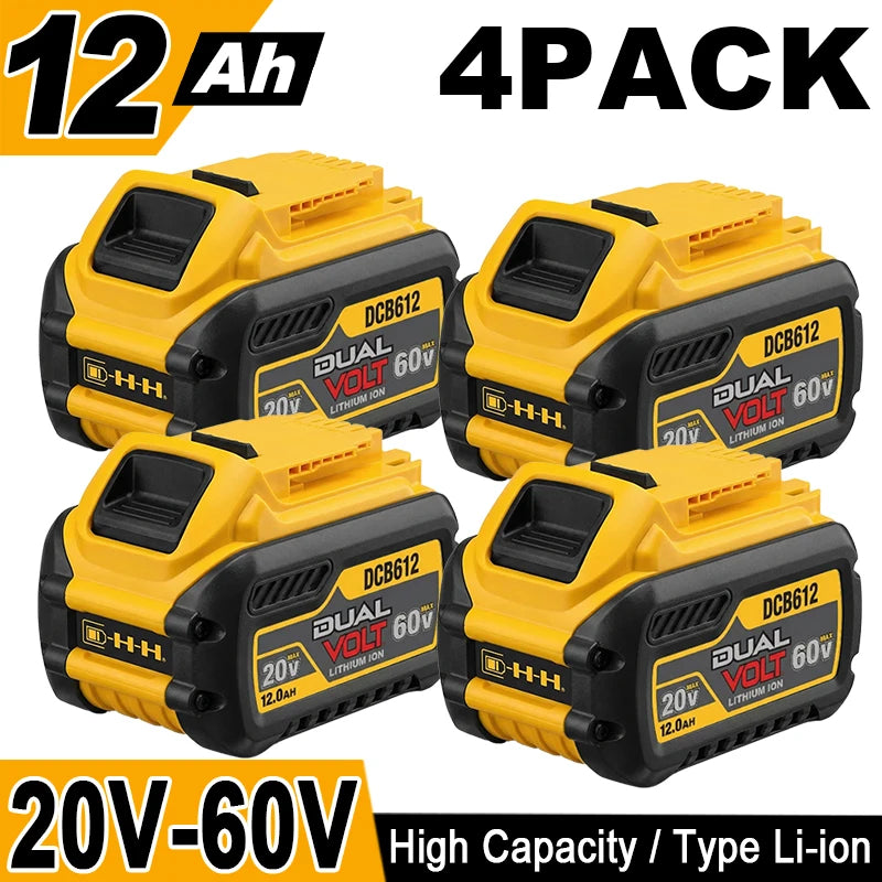 1/2/4PACK 12.0Ah Batteries For DEWALT FLEXVOLT 20V 60V MAX Lithium Ion Battery DCB609 DCB606 DCB612 Fit Compatible With Dewalt