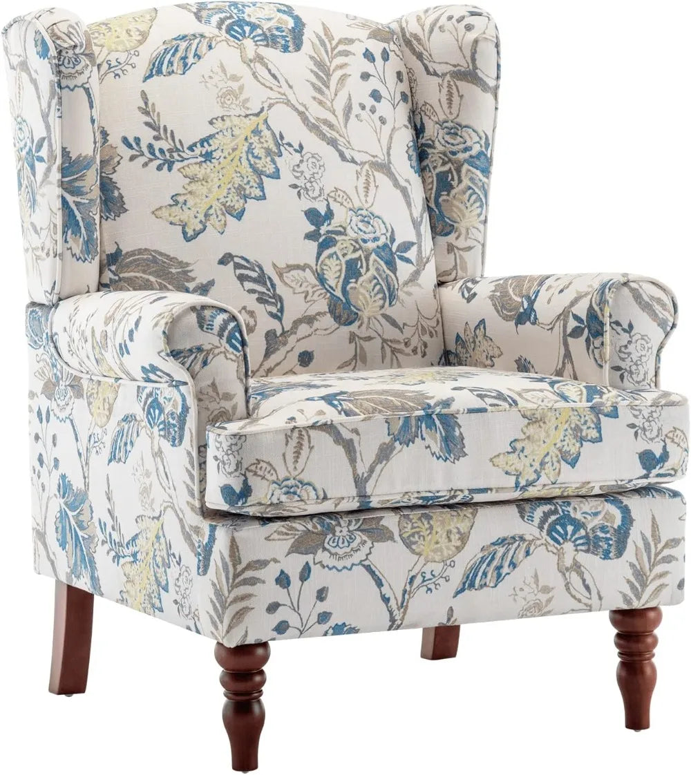 Floral Accent Chair, High Back Upholstered Armchair with Solid Legs, Leisure Single Sofa Chair for Living Room, Bedroom