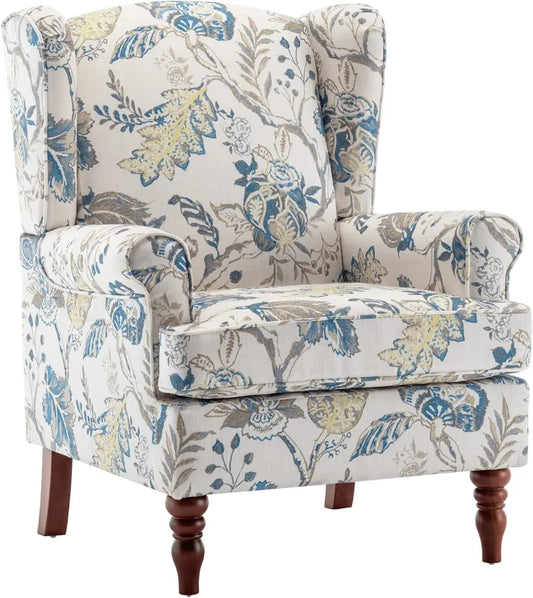 Floral Accent Chair, High Back Upholstered Armchair with Solid Legs, Leisure Single Sofa Chair for Living Room, Bedroom