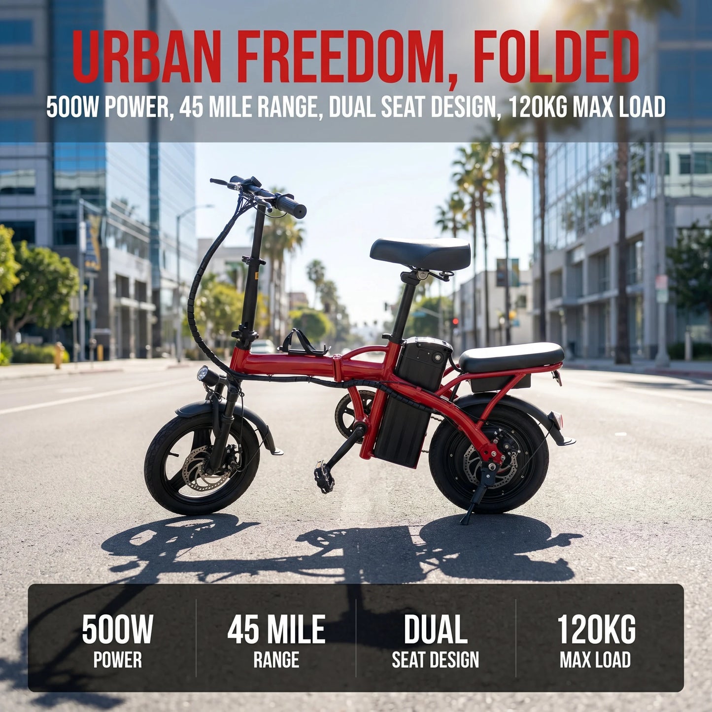Foldable Electric Bike For Adults, 14" Electric E-Bike With 500W Peak Motor, Max 45 Miles 19 MPH Electric Bicycles, Dual Front Suspension，maximum load capacity of 120 kilograms,There are multiple configurations to choose fr