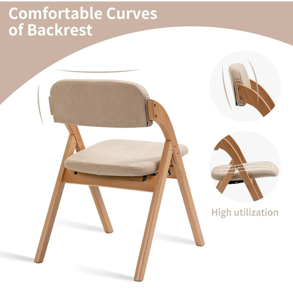 Folding Chairs with Cushion Padded Foldable Chiars 4 Pack - Wooden Dining Fold Seat with Removable Cover Extra Chair for Guests