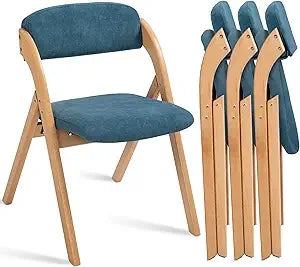 Folding Chairs with Cushion Padded Foldable Chiars 4 Pack - Wooden Dining Fold Seat with Removable Cover Extra Chair for Guests