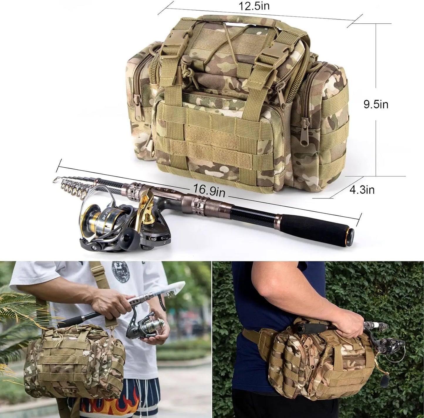 125-Piece Telescopic Fishing Rod and Reel Combo with Tackle Bag for Adults, Collapsible Travel Set for Freshwater Saltwater