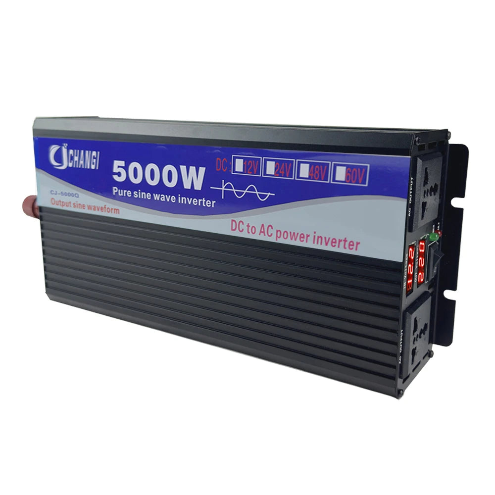 Pure Sine Wave Inverter 3000W 5000W DC 12V 24V 48V 60V 72V to AC 110V Digital Display Converter for Home RV Solar System