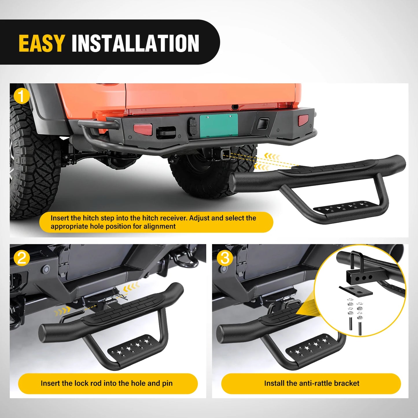 Nilight 36" Hitch Step Fits 2" Receivers Trailer Towing Drop with Rubber Non-Slip Pad Rear Bumper Guard with 5/8" Hitch Pin Clip & U-Bolts Stabilize for Pickup Truck Car SUV