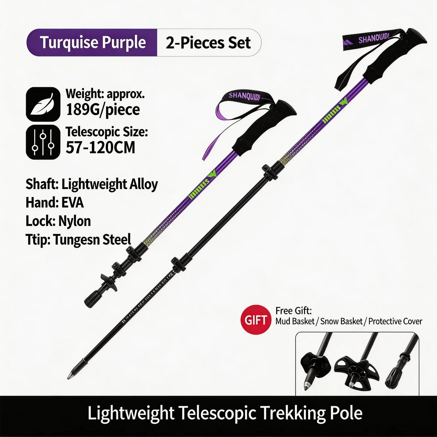 2pcs Trekking Poles Ultralight Carbon Fiber Walking Sticks Outdoor Folding Portable Climb Hiking Telescopic Poles for Women/Man