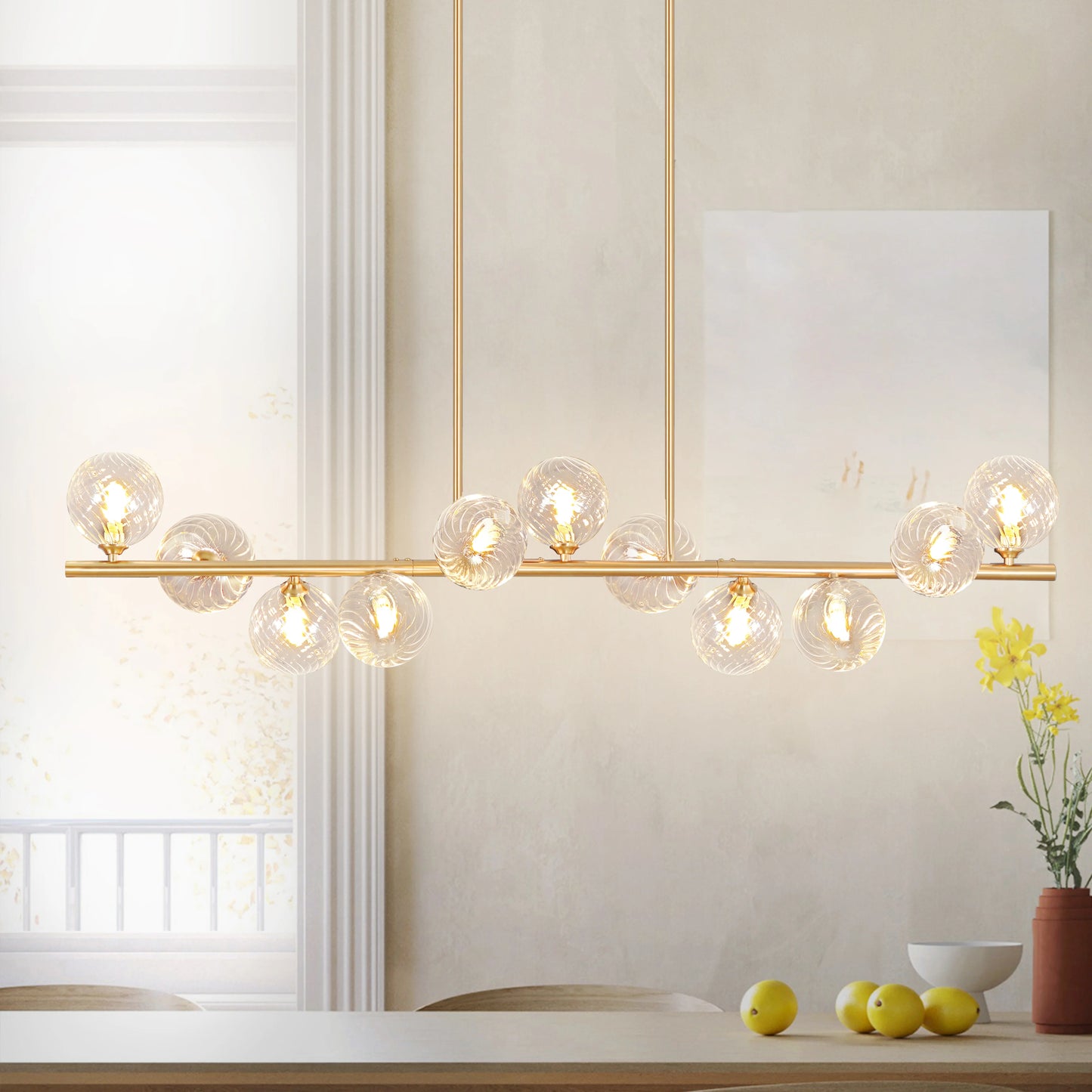 11-Light Linear Chandelier Bubble Chandelier Height Adjustable Chandeliers for Dining Room Kitchen Island 51in Chandelier
