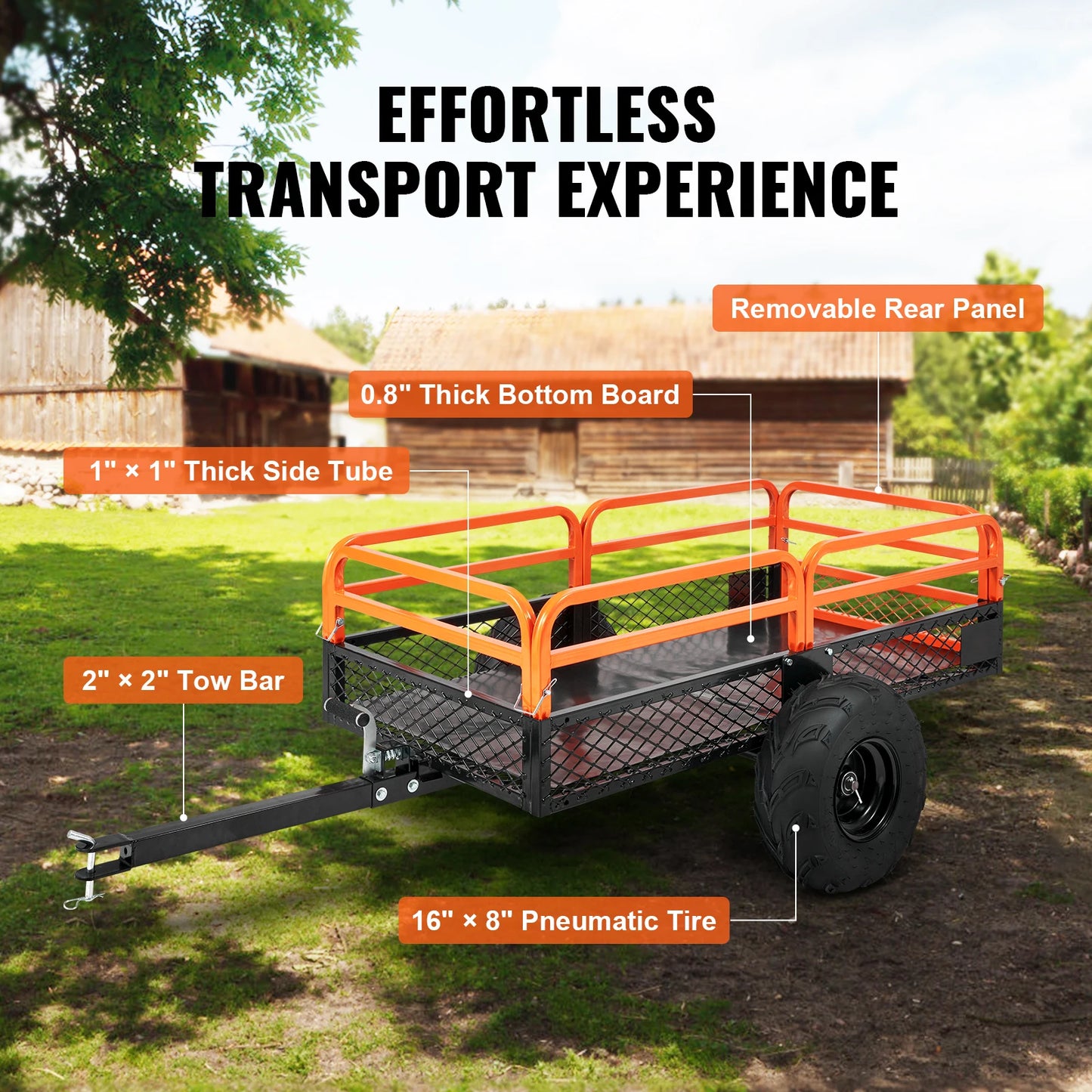SucceBuy Heavy Duty Steel ATV Dump Trailer Tow Behind Dump Cart Garden Trailer Removable Sides and Tires for Mowers Tractors