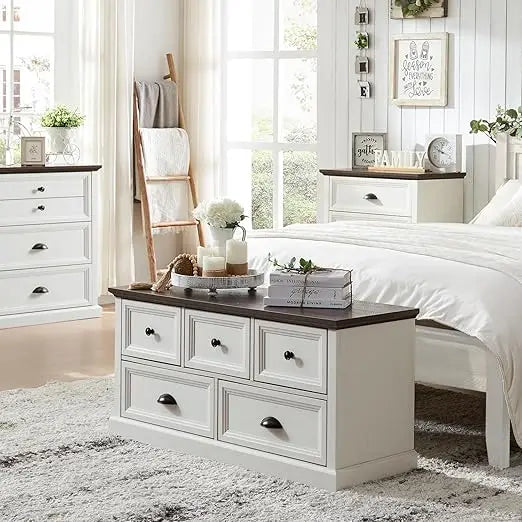 Farmhouse 5 Drawers Dresser for Bedroom, 45 Wide Chest of Drawers, 21 Tall Storage Closet Bench Storage Chest Storage Trunk