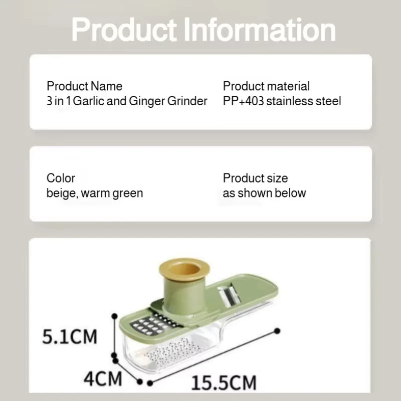 3-in-1 Multifunctional Ginger and Garlic Grinder Home Kitchen Slicer All Grinder