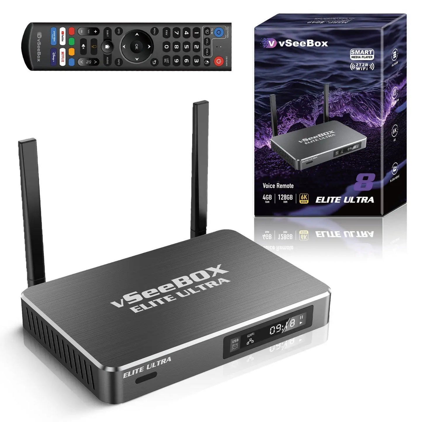 Vseebox ELITE ULTRA with Voice control 8K 2025 Model Timeshift Feature 4GB RAM + 128 GB Storage  Streaming Box