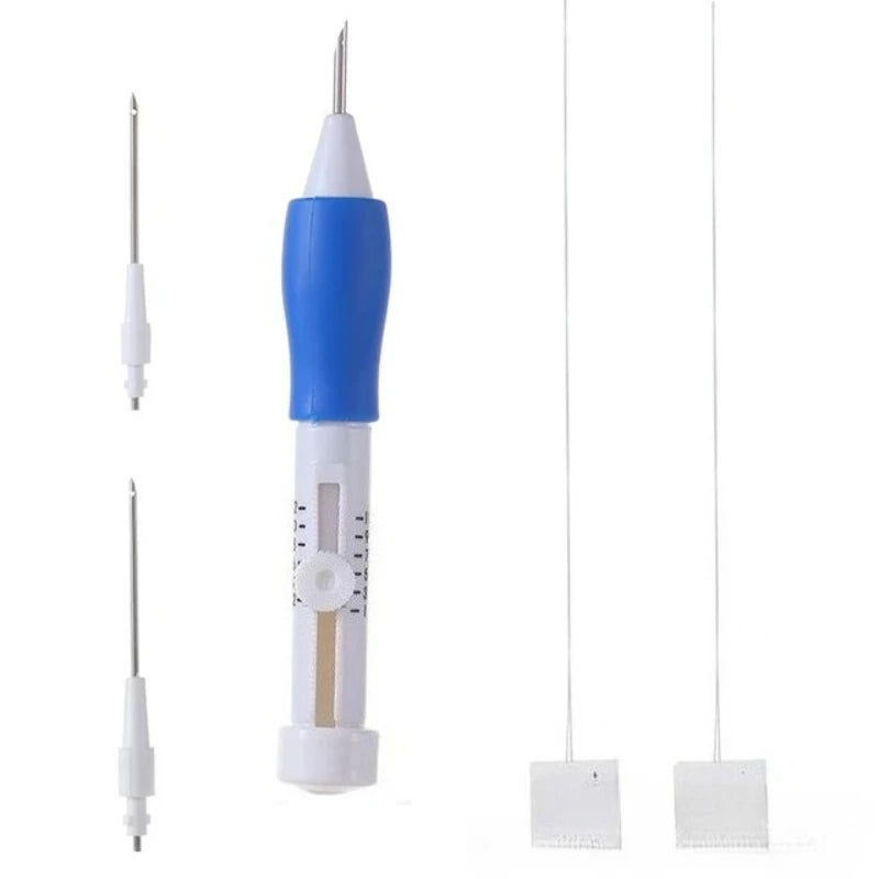 1PC Adjustable Magic Embroidery Pen Set with 3 Needles, Threader, Scissors, and Ergonomic Fabric Craft Design for DIY Sewing