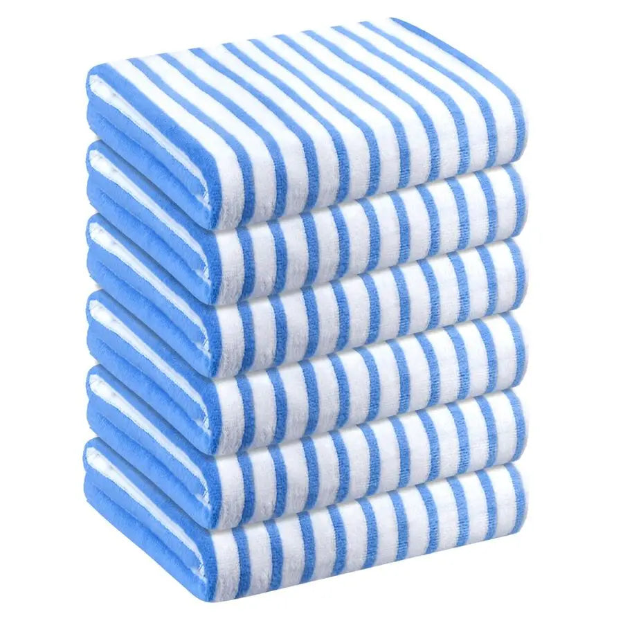 Microfiber Beach Towels, Large Bath Towel Set for Adult, 6 Pack, 27 x 55 Cabana Stripe Absorbent, Quick Dry for Pool, Bathroom,