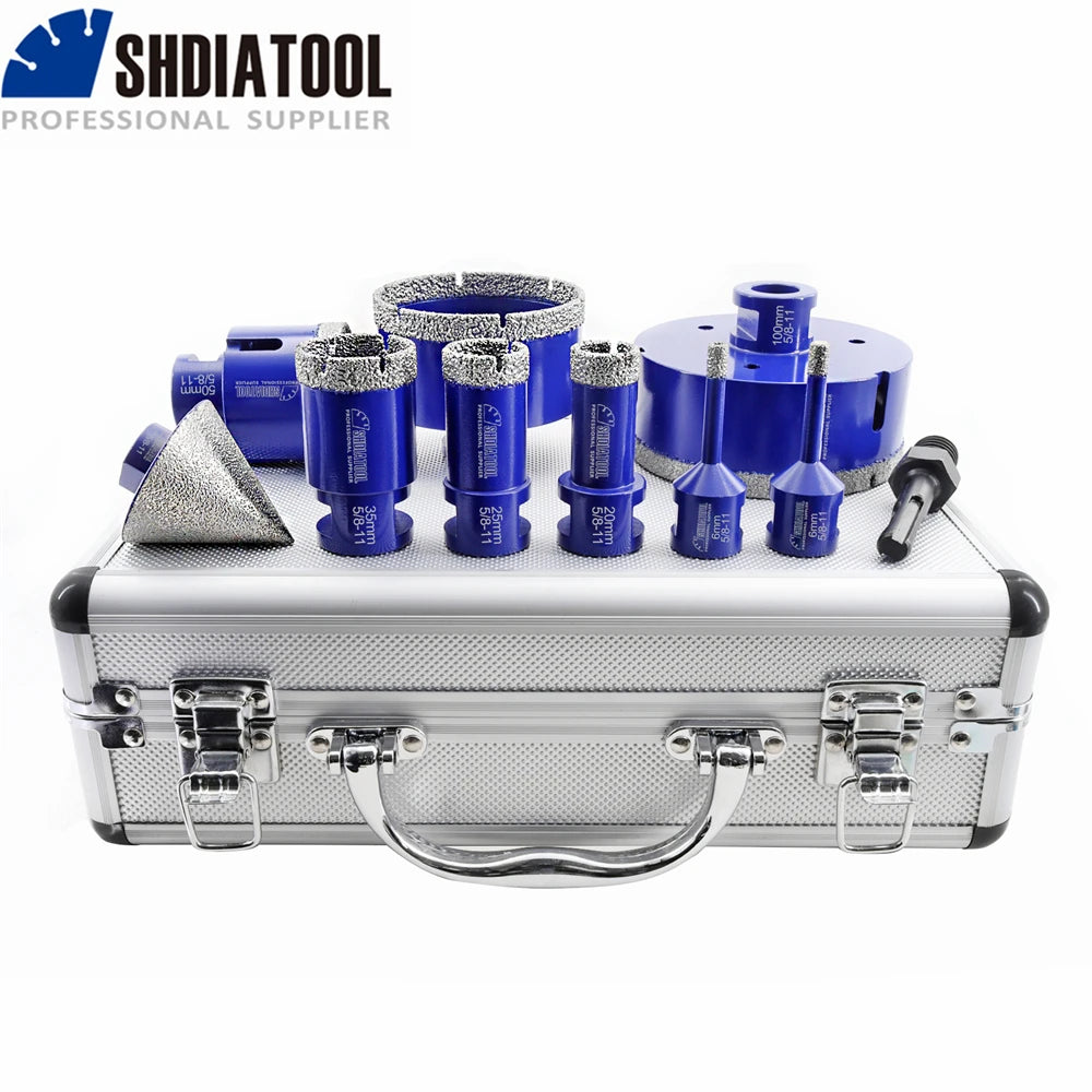 SHDIATOOL 10Pcs Diamond Drilling Bits Set Dia6-100mm Hole Saw Opener+Dia 50mm Bevelling Chamfer Bit+SDS Adapter Tile Granite Kit