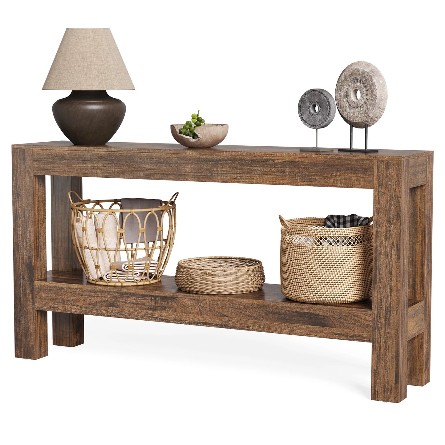 Tribesigns 63" Farmhouse Console Table with 2-Tier Shelves, Long Narrow Wood Entryway Table for Hallway & Living Room