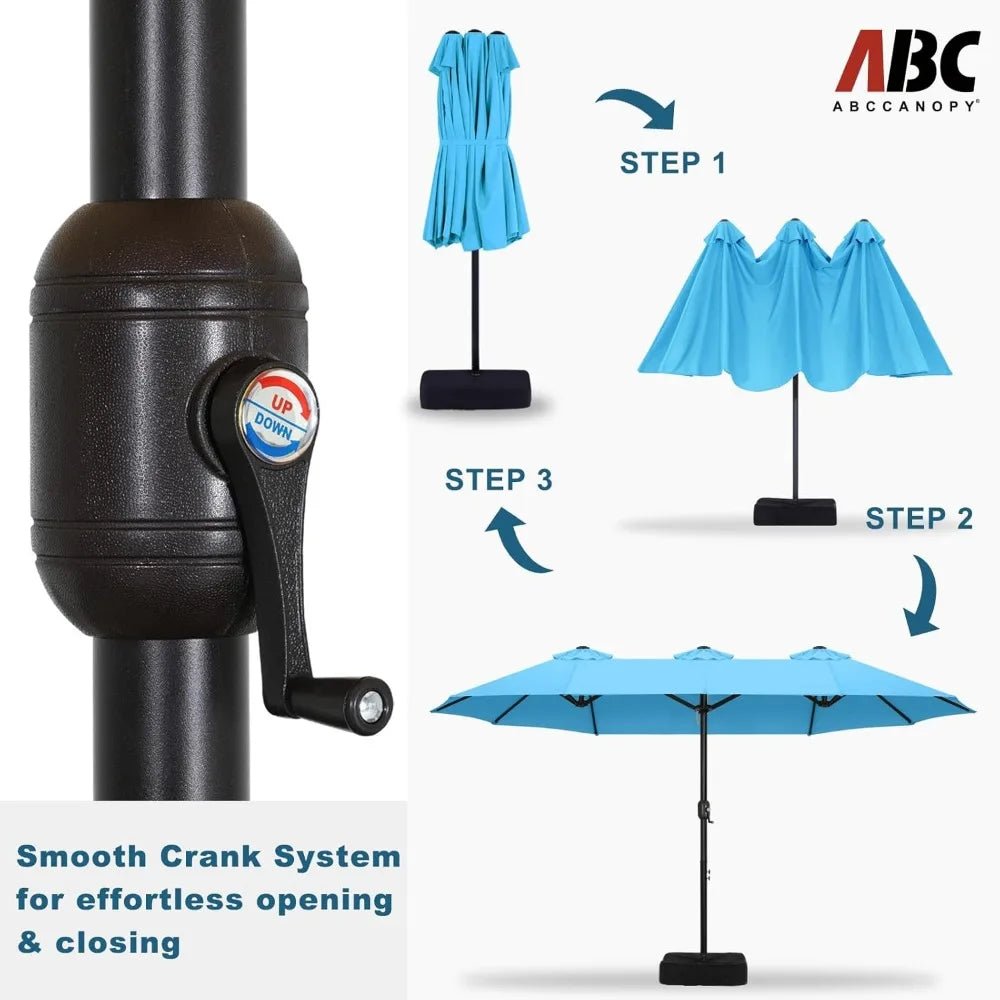 15FT Double-Sided Aluminum Table Patio Umbrella Garden Large Umbrella,Swimming Pool 12+Colors,Turquoise