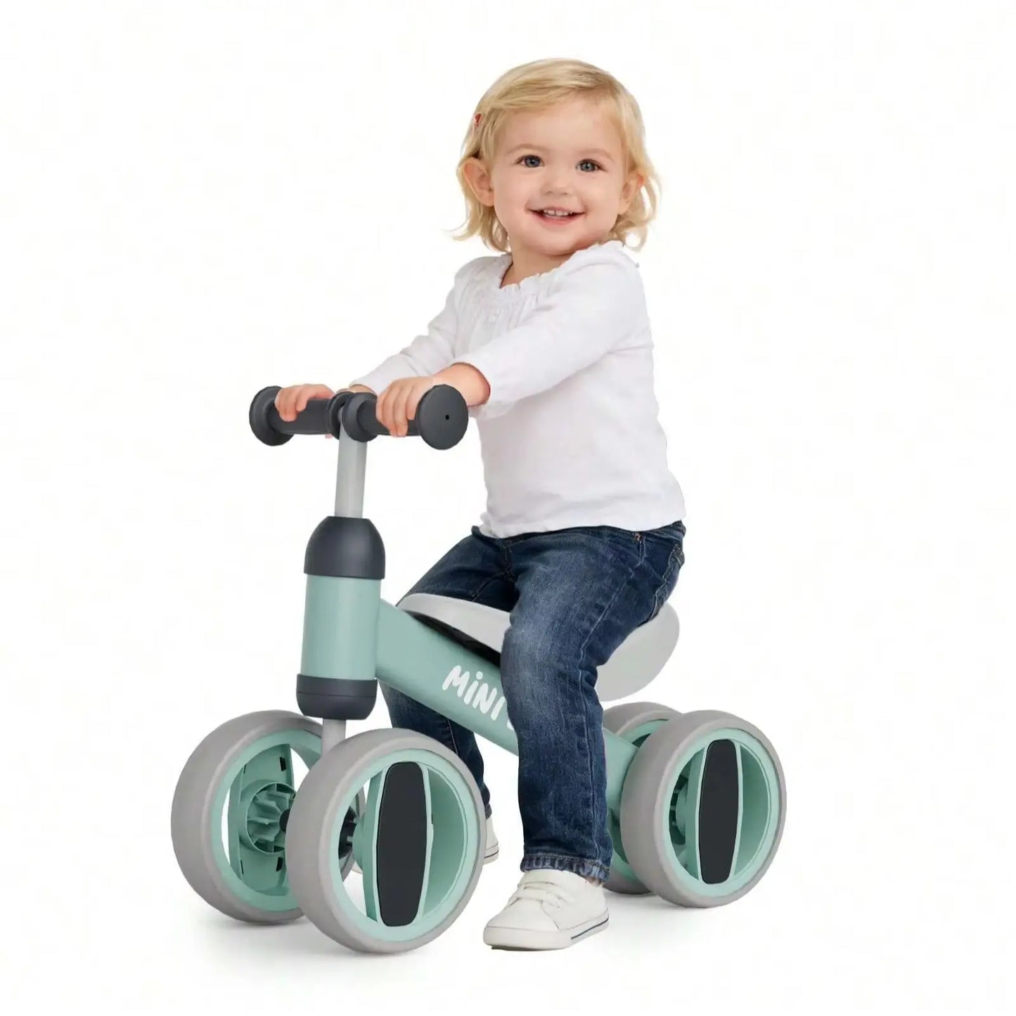 Toddler Balance Bike 10-24 Months | 4-Wheel No-Pedal Ride On Toy with 135° Steering,Anti-Rollover, Lightweight 3.3lbs, Silent Wheels for Baby Boys Girls