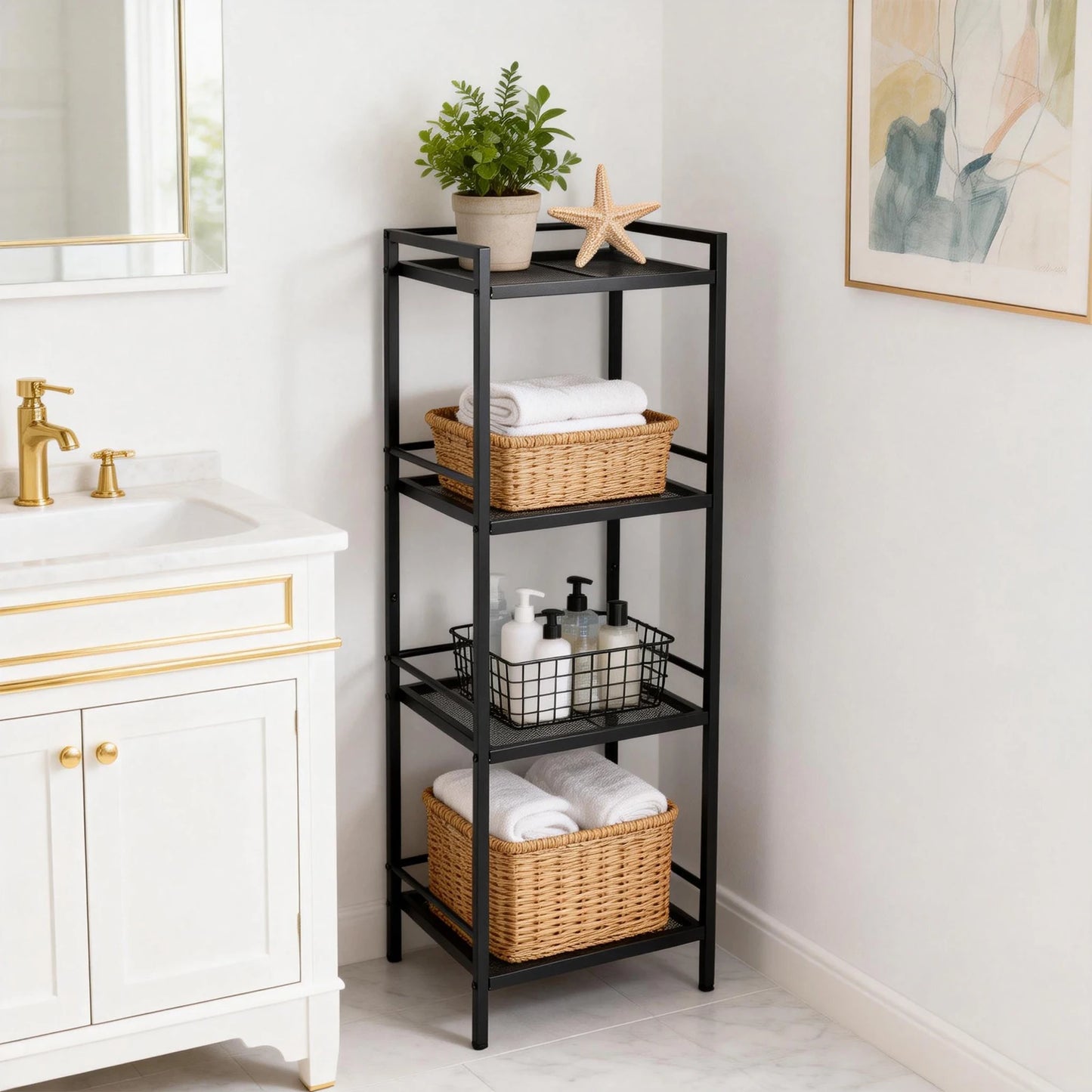 Bathroom Storage Shelving Unit Carbon Steel Display Plant Stand, Corner Rack Shelving for Laundry Bathroom Kitchen Organization