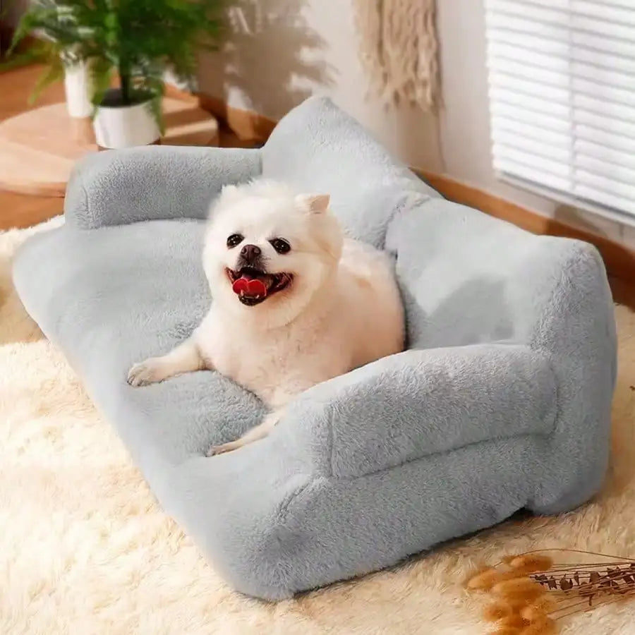 Cozy Plush Dog Sofa Bed for Medium Dogs and Cats, Raised Edge Washable Pet Couch with Non-Slip Bottom for Indoor Lounging
