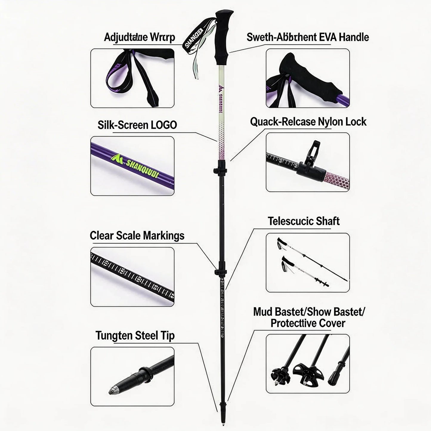 2pcs Trekking Poles Ultralight Carbon Fiber Walking Sticks Outdoor Folding Portable Climb Hiking Telescopic Poles for Women/Man