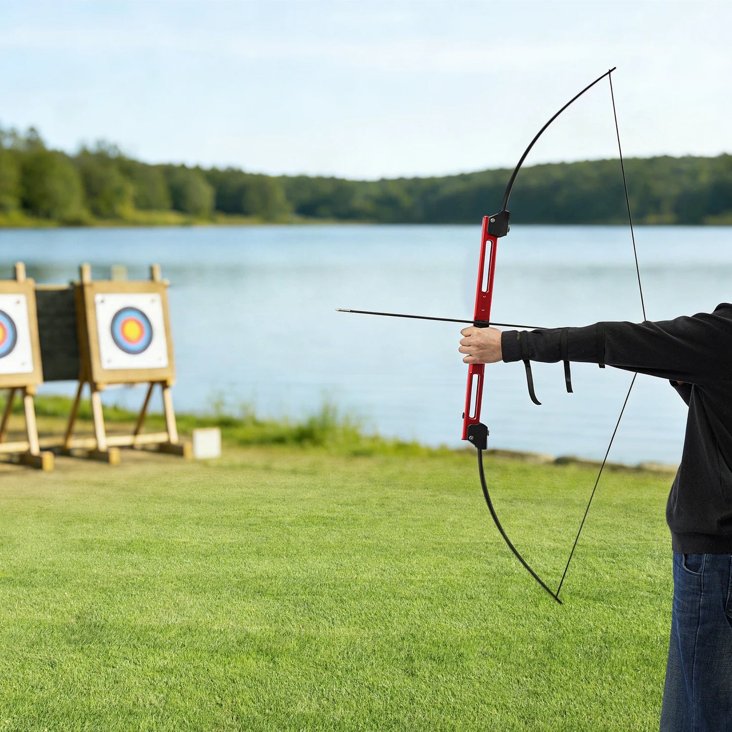 40lbs Traditional Recurve Bow, Archery Set, Foldable Bow, 138cm, Aluminum Alloy Riser, Epoxy Limbs, Red, Right Hand, with Arrows, Arm Guard, Finger Tab, Target Paper, Carry Bag, Portable, for Hunting, Target Shooting, Strengt