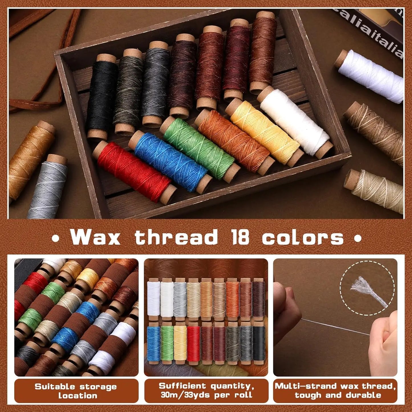 Leather Crafting Tool Kit with Storage Bag for DIY Sewing Carving Punching Stamping, Essential Supplies