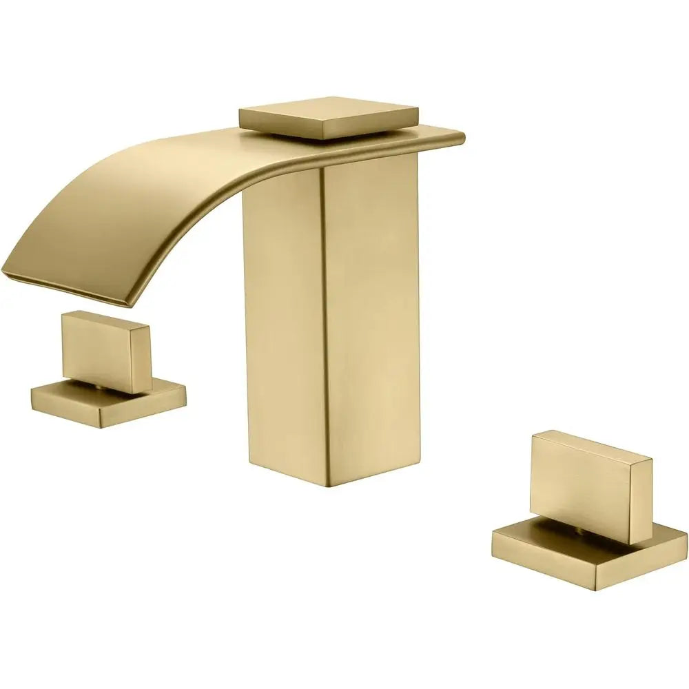 Handle Roman Tub Faucet 3 Hole Waterfall Bathtub Faucet Brushed Gold with Valve