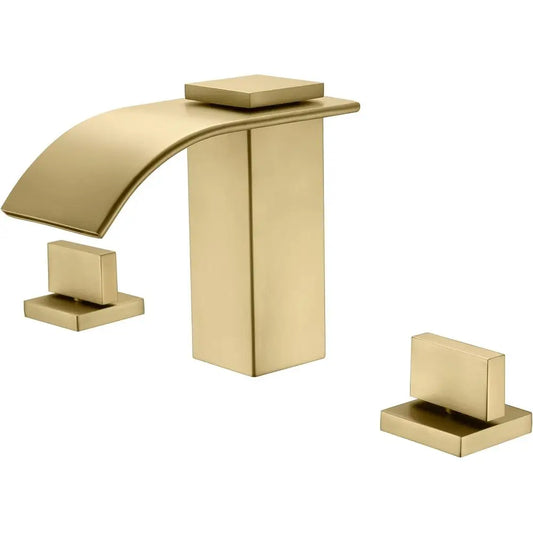 Handle Roman Tub Faucet 3 Hole Waterfall Bathtub Faucet Brushed Gold with Valve