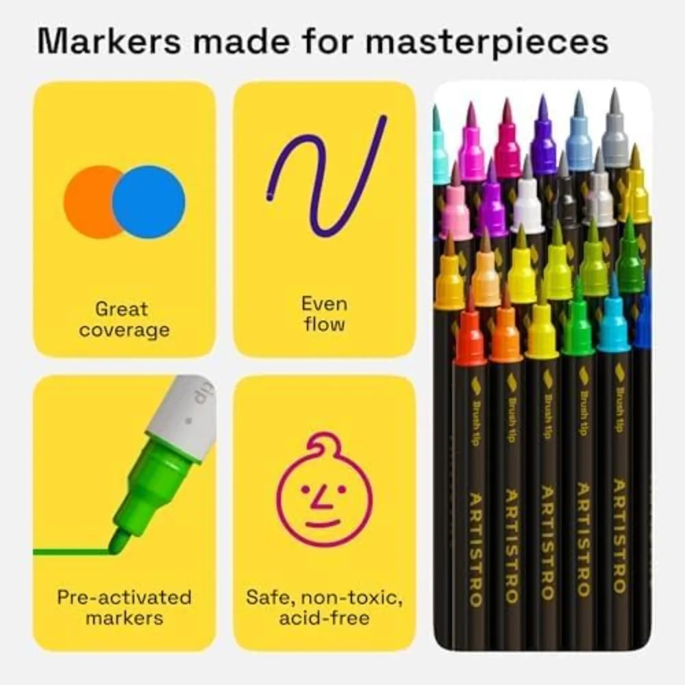 24 Dual-Tip Fabric Markers - Permanent Acrylic Paint Pens for Clothes, Sneakers, Bags, Canvas & DIY Crafts - Brush & Fine Tip