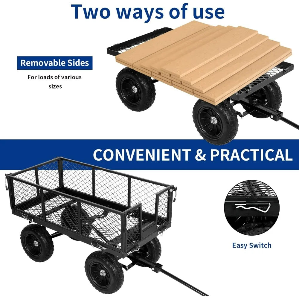 BILT HARD 400 lbs 10" Flat Free Tires Steel Garden Cart with 180° Rotating Handle and Removable Sides, 4 Cu.Ft Capacity Utility