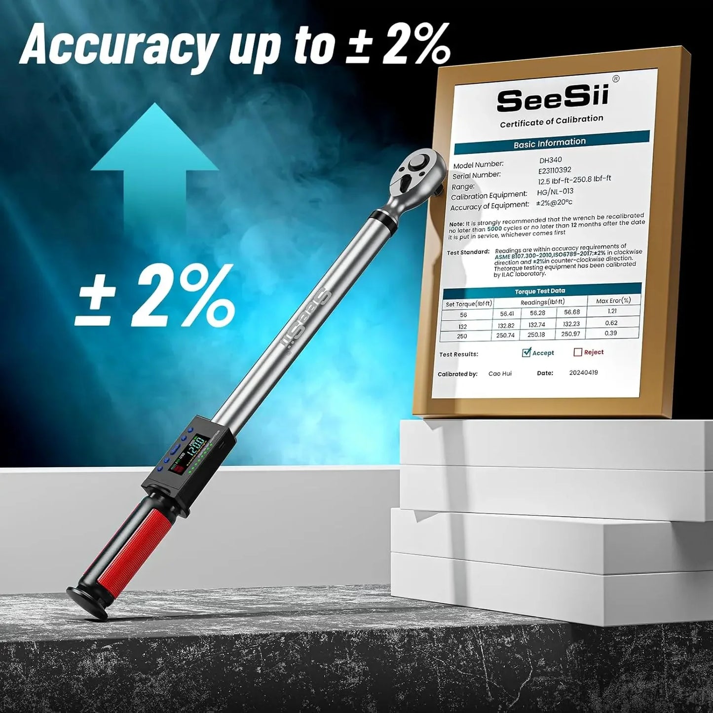 Seesii 1/2"Digital Torque Wrench 340Nm Electric Wrench 2%Accuracy long Wrench w/LED light 3 Adjustable Modes for car Motorcycle