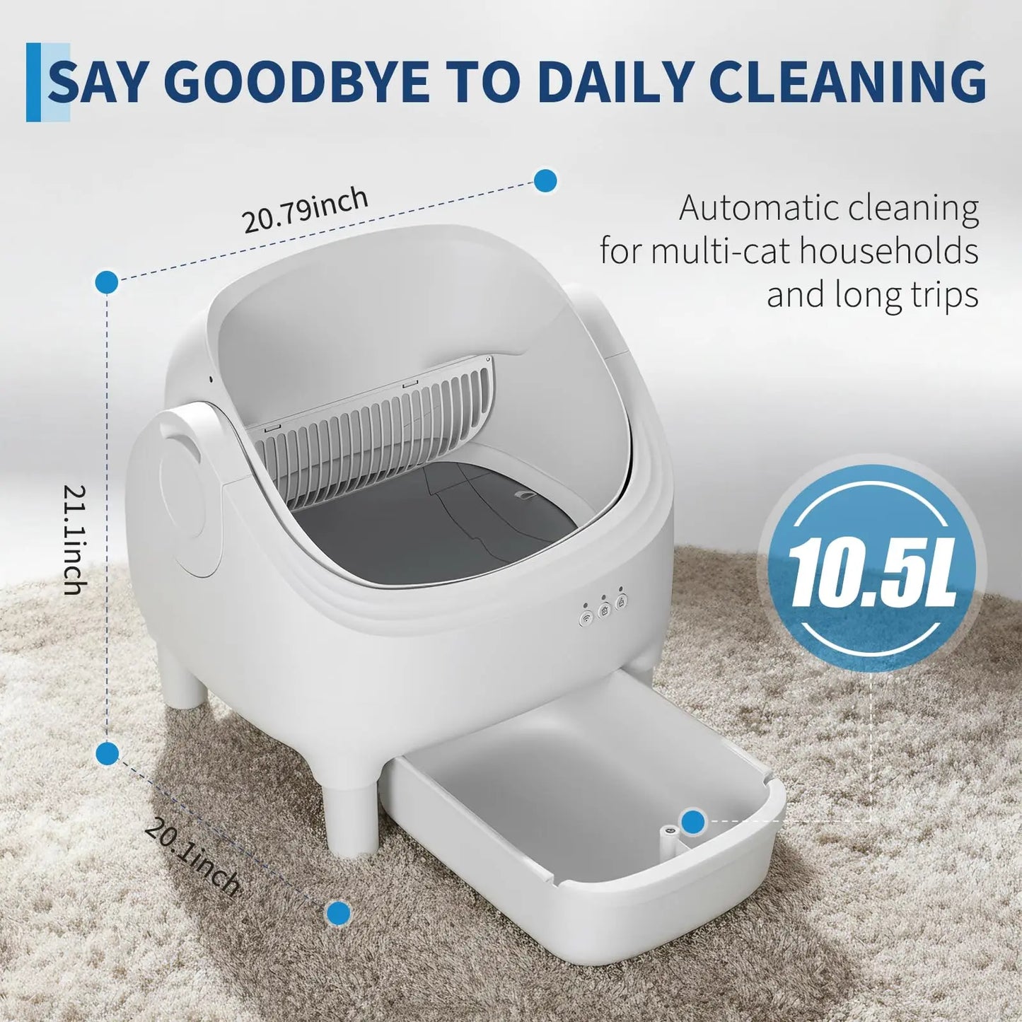 Smart Self-Cleaning Litter Box For Cats Open Air Auto-Sifting Pet Toilet Odor Control Extra Large Kitty Tray With App