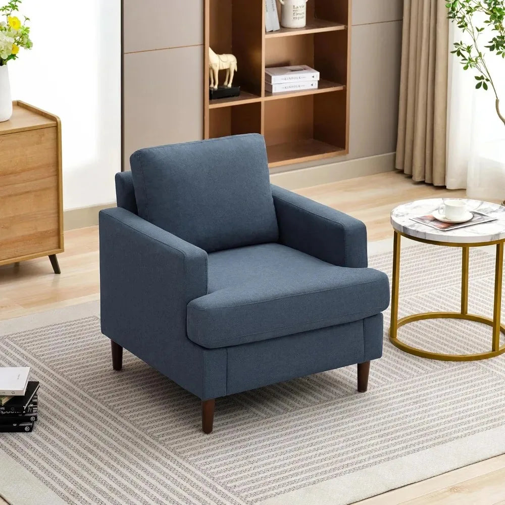Mid-Century Accent Chair,Modern Linen Fabric Armchair for Living Room,Comfy Upholstered Reading Accent Chairs for Bedroom
